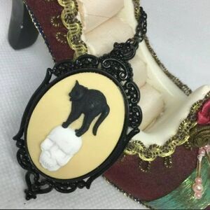 Cat on Skull Black Goth Rockabilly Necklace